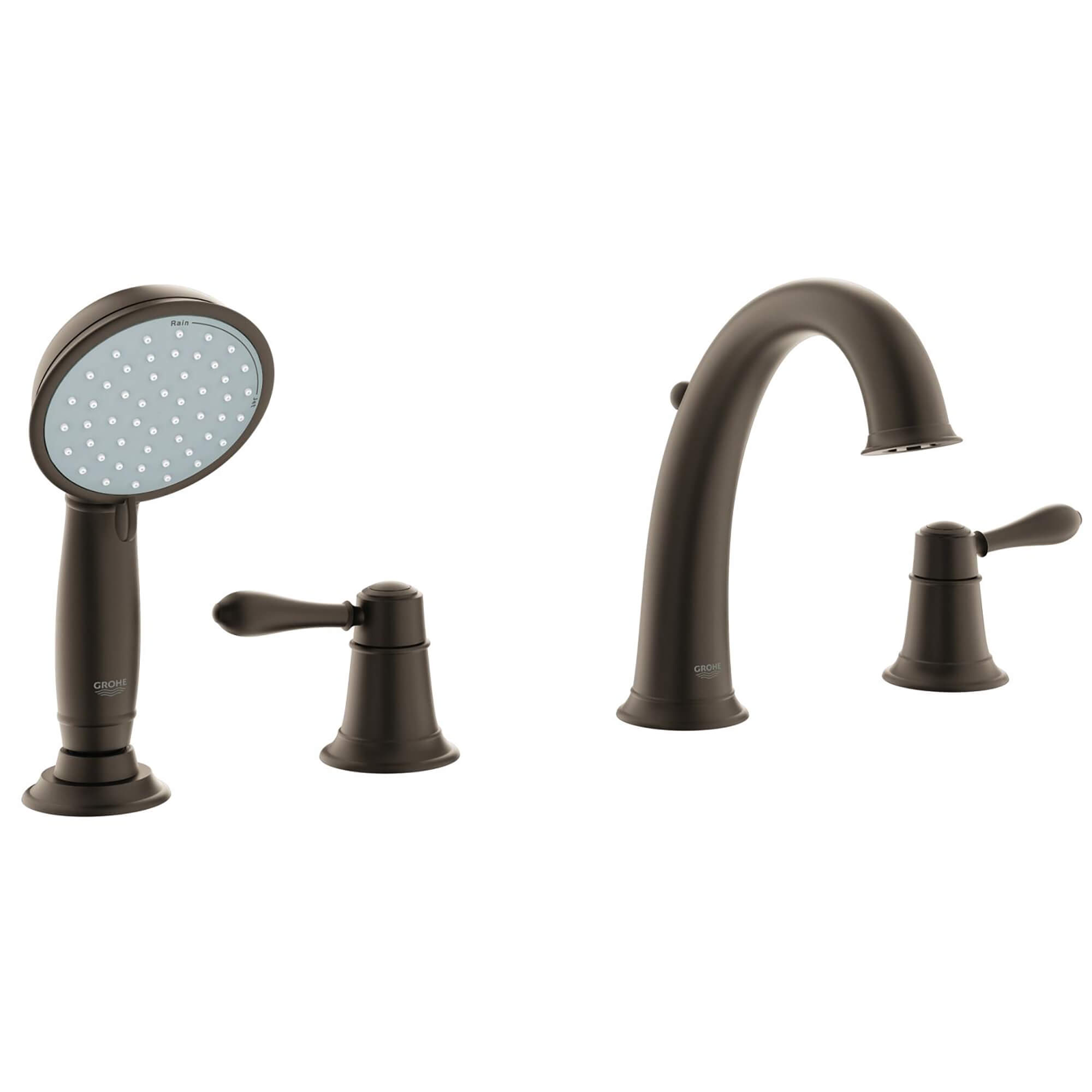 4-Hole 2-Handle Deck Mount Roman Tub Faucet with 2.0 GPM Hand Shower